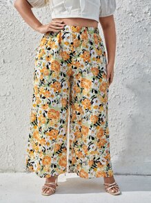 SHEIN Frenchy Plus Allover Floral Wide Leg Trousers - Multicolor - View 3