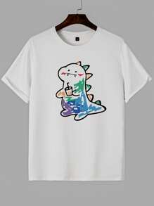 Manfinity Homme Hombres Camiseta con estampado de dibujos animados - Blanco - Ver 3