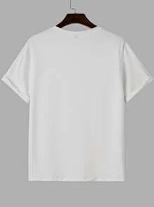 Manfinity Homme Hombres Camiseta con estampado de dibujos animados - Blanco - Ver 2