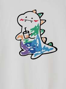 Manfinity Homme Hombres Camiseta con estampado de dibujos animados - Blanco - Ver 4