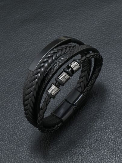 Fashionable and Popular Men Layered Braided Bracelet PU for Jewelry Gift and for a Stylish Look
