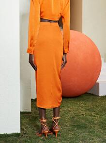 SHEIN Unity Falda neón naranja con diseño cruzado