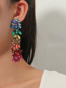 Color Block Rhinestone Decor Drop Earrings - Multicolor - View 1