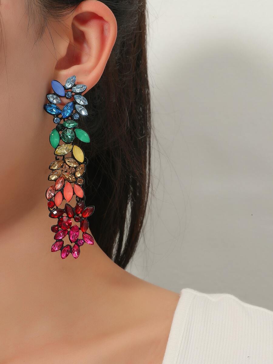 Color Block Rhinestone Decor Drop Earrings - Multicolor - View 1
