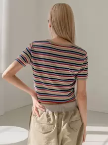 DAZY Áo thun cổ tròn kẻ sọc, áo crop top nữ - Nhiều màu - Xem 2