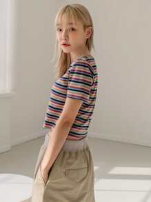 DAZY Áo thun cổ tròn kẻ sọc, áo crop top nữ - Nhiều màu - Xem 3