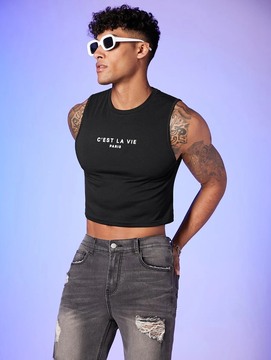 FeverCity Men Slogan Print Tank Top Sleeveless Tank Top For Boyfriend Gift - Black - View 1