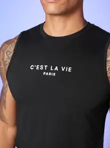 FeverCity Men Slogan Print Tank Top Sleeveless Tank Top For Boyfriend Gift - Black - View 6