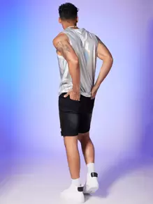 FeverCity Camiseta de moda para fiesta sin mangas de metal para hombre, regalo para novio - Plateado - Ver 2