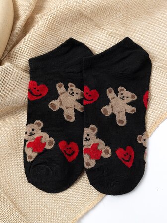 Calcetines tobilleros con estampado de corazón & de oso