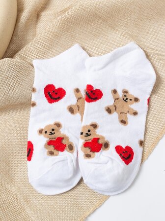Calcetines tobilleros con estampado de corazón & de oso