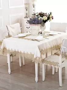 Jacquard Guipure Lace Trim Tablecloth - Multicolor - View 1
