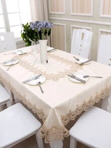 Jacquard Guipure Lace Trim Tablecloth - Multicolor - View 3