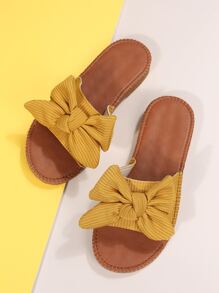 Bow Decor Slide Sandals - Yellow - View 2