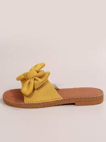 Bow Decor Slide Sandals - Yellow - View 6