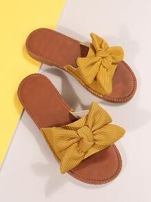 Bow Decor Slide Sandals - Yellow - View 7