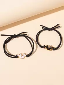 2 cái Cặp đôi Origami Cần cẩu Trang trí Vòng tay - Đen và trắng - Xem 1