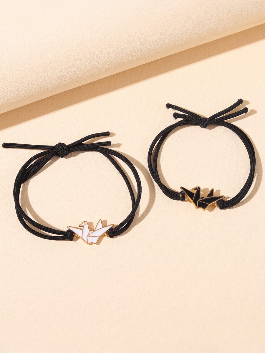 2 cái Cặp đôi Origami Cần cẩu Trang trí Vòng tay - Đen và trắng - Xem 1