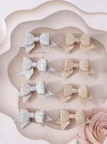 8pcs Toddler Girls Glitter Detail Bow Decor Hair Clip - Multicolor - View 1