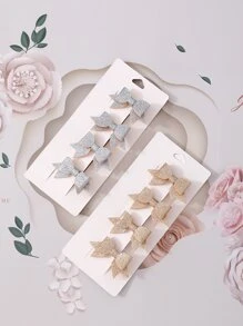 8pcs Toddler Girls Glitter Detail Bow Decor Hair Clip - Multicolor - View 2