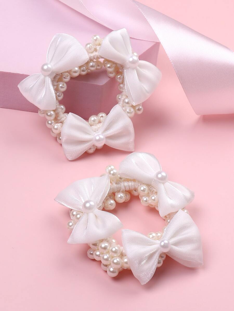 2 Miếng Cô gái Băng tóc Với Trân châu Trang trí hạt Bowknot Đối với Trái bóng , Lễ cưới , Buổi tiệc , Nhảy , Mặc hàng ngày - trắng - Xem 1