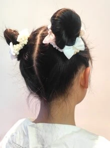 2 Miếng Cô gái Băng tóc Với Trân châu Trang trí hạt Bowknot Đối với Trái bóng , Lễ cưới , Buổi tiệc , Nhảy , Mặc hàng ngày - trắng - Xem 2