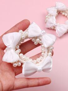 2 Miếng Cô gái Băng tóc Với Trân châu Trang trí hạt Bowknot Đối với Trái bóng , Lễ cưới , Buổi tiệc , Nhảy , Mặc hàng ngày - trắng - Xem 4