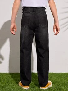 SHEIN 男孩高腰直筒牛仔褲 - 黑色 - 查看 2