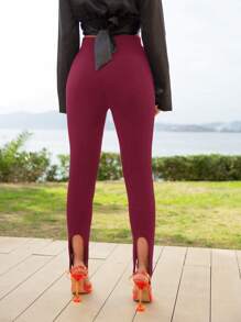 SHEIN Solid High Waist Stirrup Leggings - Burgundy - View 2