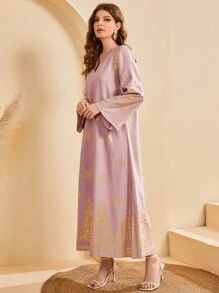 Al Najma 燙金花朵印花長袍連衣裙 - 粉色 - 查看 4