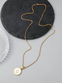 Hombres Collar colgante de redondo - Amarillo Oro - Ver 2