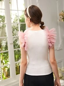 SHEIN Teen Girls Contrast Mesh Top - White - View 2