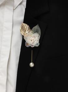 Faux Pearl & Flower Decor Boutonniere - Multicolor - View 1