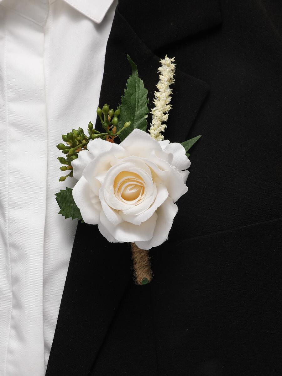 Flower & Leaf Decor Boutonniere - Multicolor - View 1