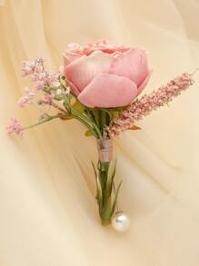 Faux Pearl & Flower Decor Boutonniere - Nhiều màu - Xem 2