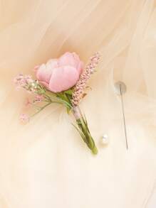 Faux Pearl & Flower Decor Boutonniere - Nhiều màu - Xem 3