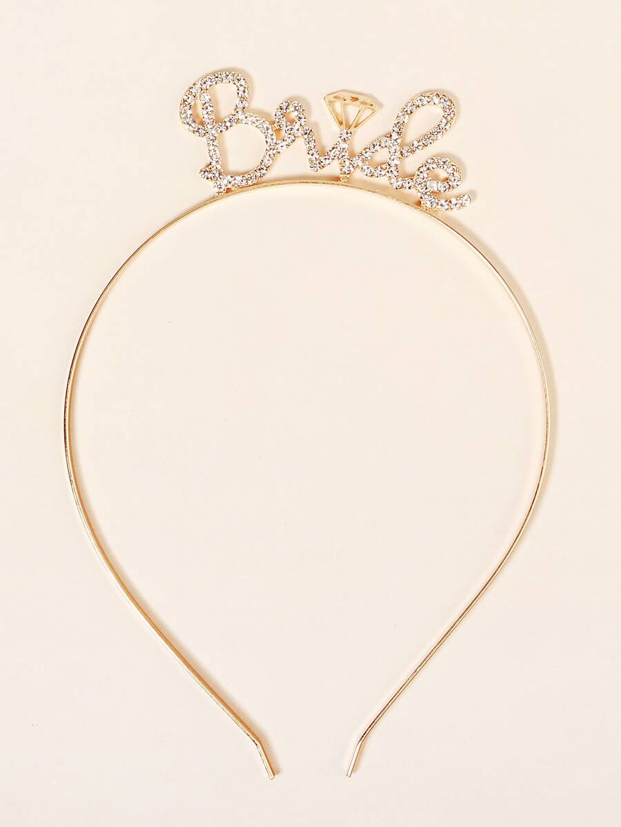 Rhinestone Letter Decor Bridal Headband Valentine's Day Accessories - Gold - View 1