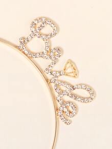 Rhinestone Letter Decor Bridal Headband Valentine's Day Accessories - Gold - View 3