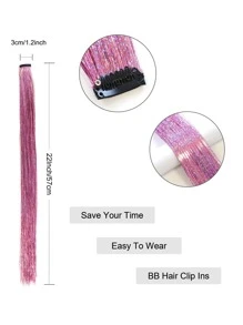 5pcs Sparkle Bling Hair Tinsel Clip In Glitter Synthetic Hair Extensions For Kids Girls Women Headdress Party Accessories - Multicolor - View 4