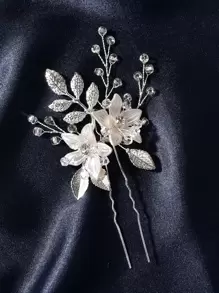 Horquilla cuenta & con diseño de flor nupcial - Plateado - Ver 1