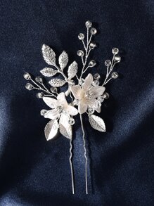 Horquilla cuenta & con diseño de flor nupcial - Plateado - Ver 2