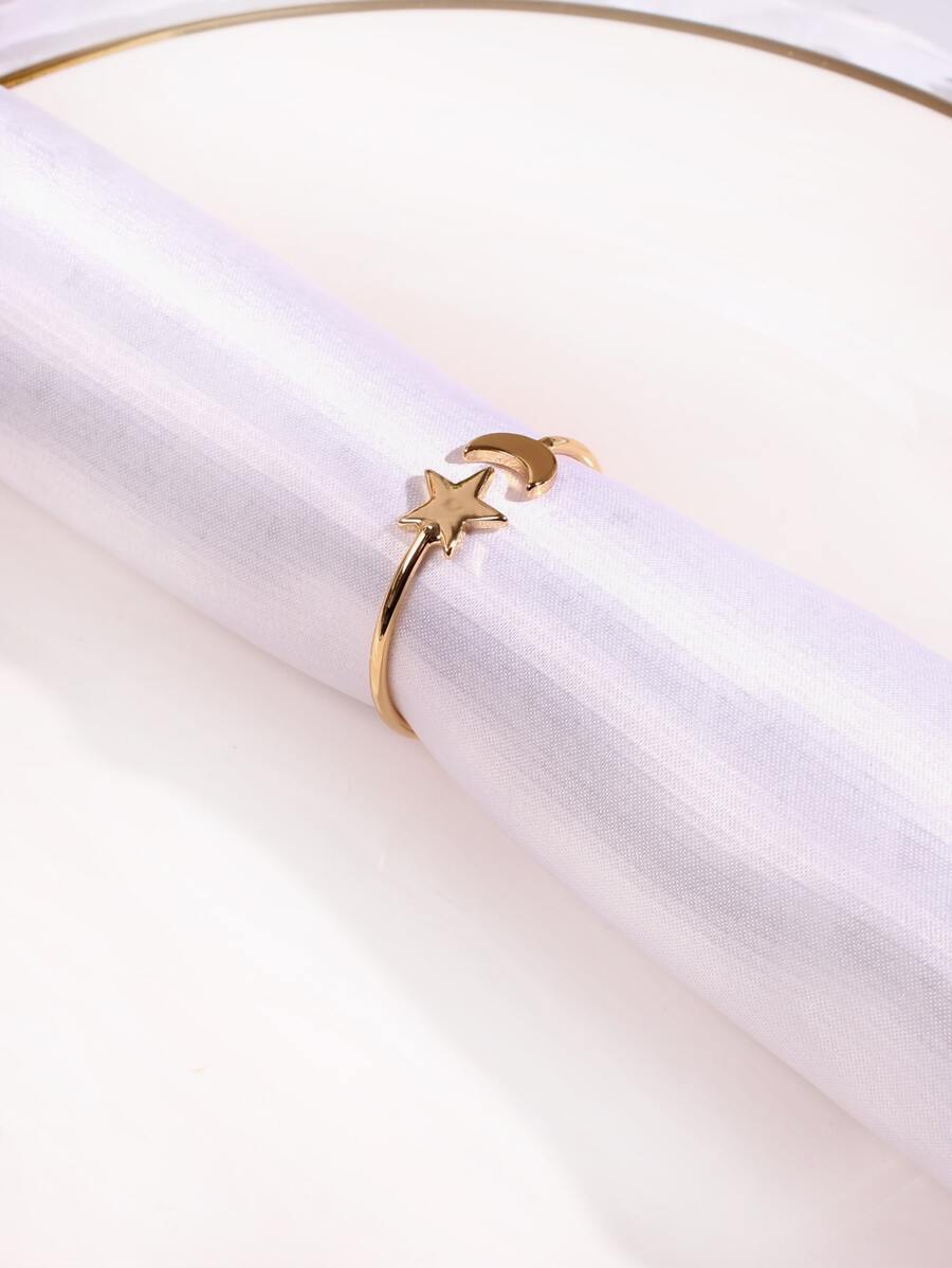 4pcs Moon & Star Design Napkin Ring - Gold - View 1