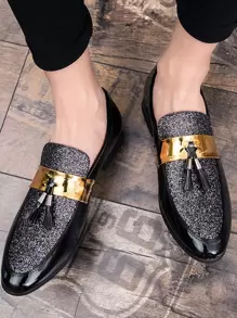 Mocasines De Lentejuelas Decoradas Con Borlas Para Hombres, Zapatos Planos Con Punta Redonda Para El Uso Diario Y De Negocios