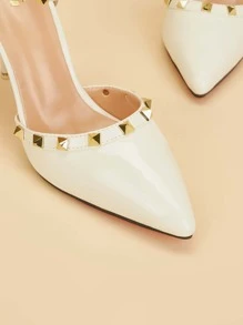 Tacones con tira tobillera con diseño de tachuela - Blanco - Ver 4