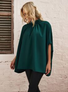 SHEIN Unity Tie Back Batwing Sleeve Blouse - Dark Green - View 3