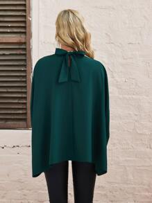 SHEIN Unity Tie Back Batwing Sleeve Blouse - Dark Green - View 2