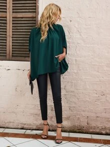 SHEIN Unity Tie Back Batwing Sleeve Blouse - Dark Green - View 5