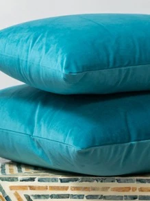1pc Minimalist Cushion Cover Without Filler, Simple Velvet Throw Pillow Case For Sofa - Blue - View 4