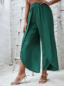 Tulip Hem Wide Leg Trousers - Dark Green - View 4