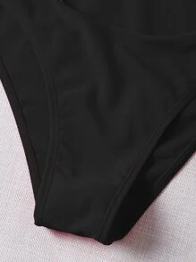 Swim Basics Cut Out One Shoulder One Piece Swimsuit,Summer Beach - Black - View 3